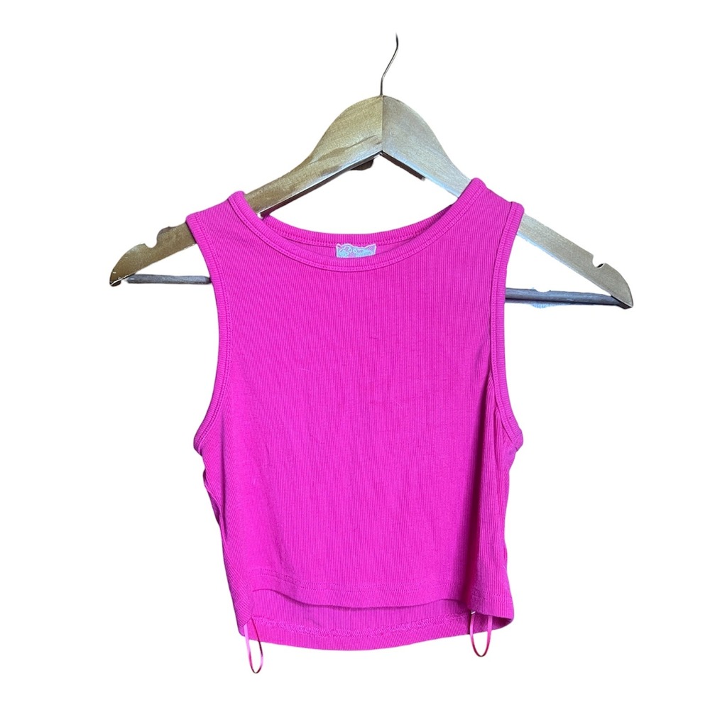 Sadie & Sage Hot Pink Ribbed Crop Tank Top Barbiecore Crew Size S Girlhoodcore